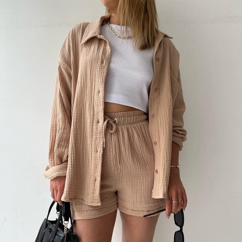 AVA | Ensemble Chambray chic â Haut fluide & short taille haute