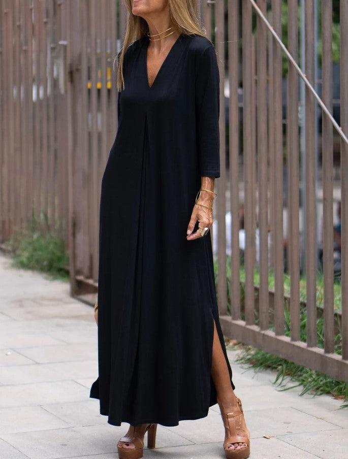 ALESSIA | ROBE EN LIN DÉCONTRACTÉE AVEC ENCOLURE EN V