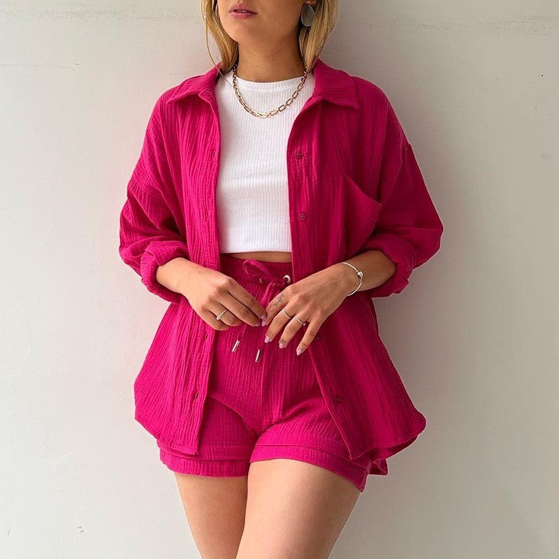 AVA | Ensemble Chambray chic â Haut fluide & short taille haute
