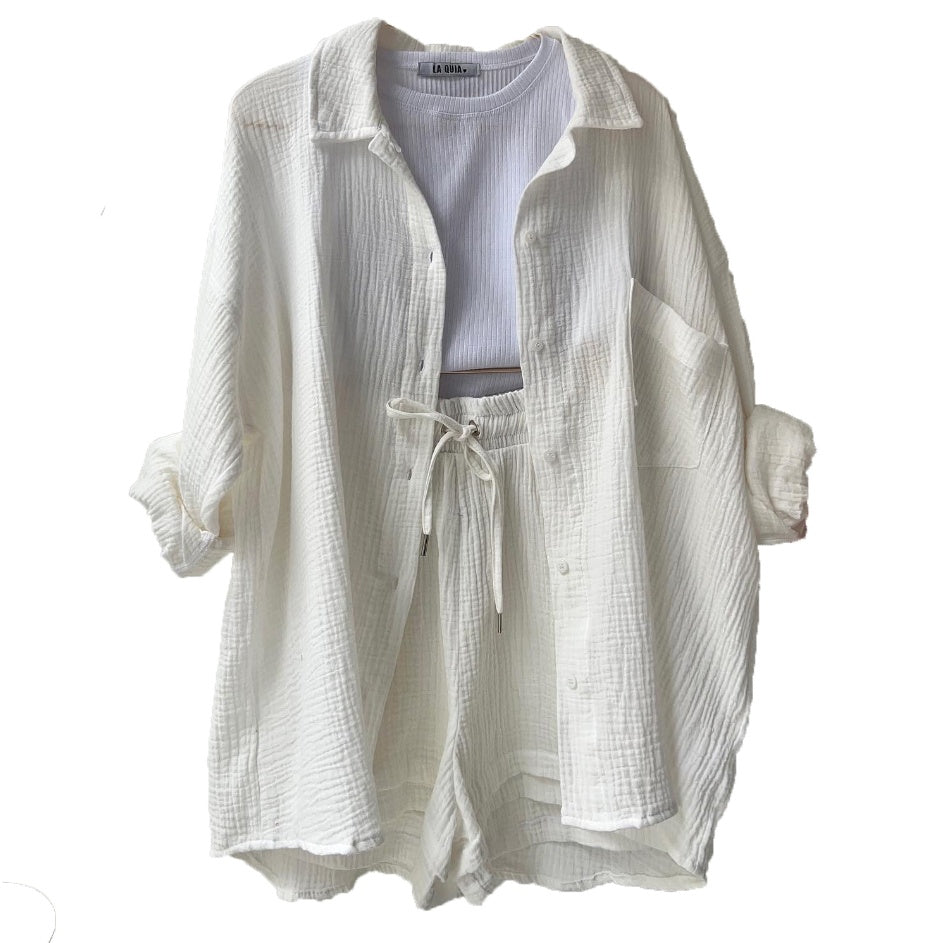 AVA | Ensemble Chambray chic â Haut fluide & short taille haute