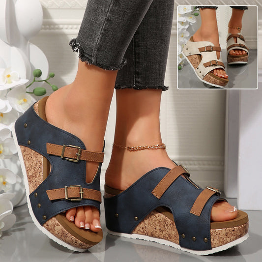 MILA | Sandales Compensées – Bride à Boucle & Look Romain